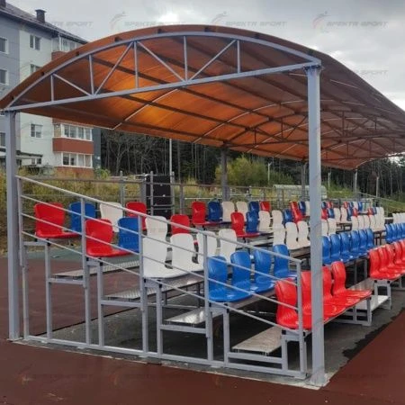 Five-row spectator stand for 100 seats with canopy