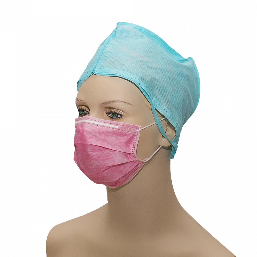 Non-Sterile Medical Mask from Non-Woven Materials "HEKSA" (Three-Layer, Pink, with Ear Loops)
