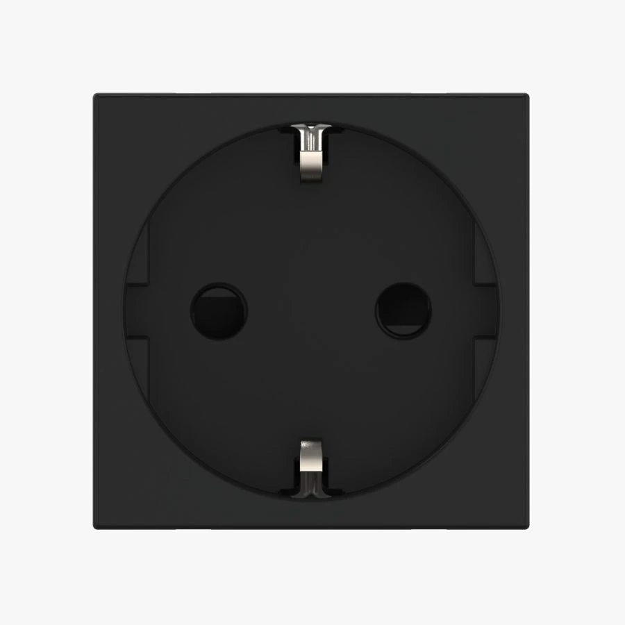 Modular Socket with Grounding and Shutters, 16A, 250V, CADUCEUS ALING HIDE, Black