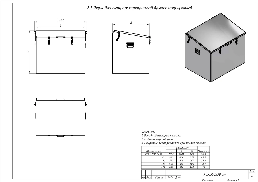 Splash-Proof Container for Bulk Materials
