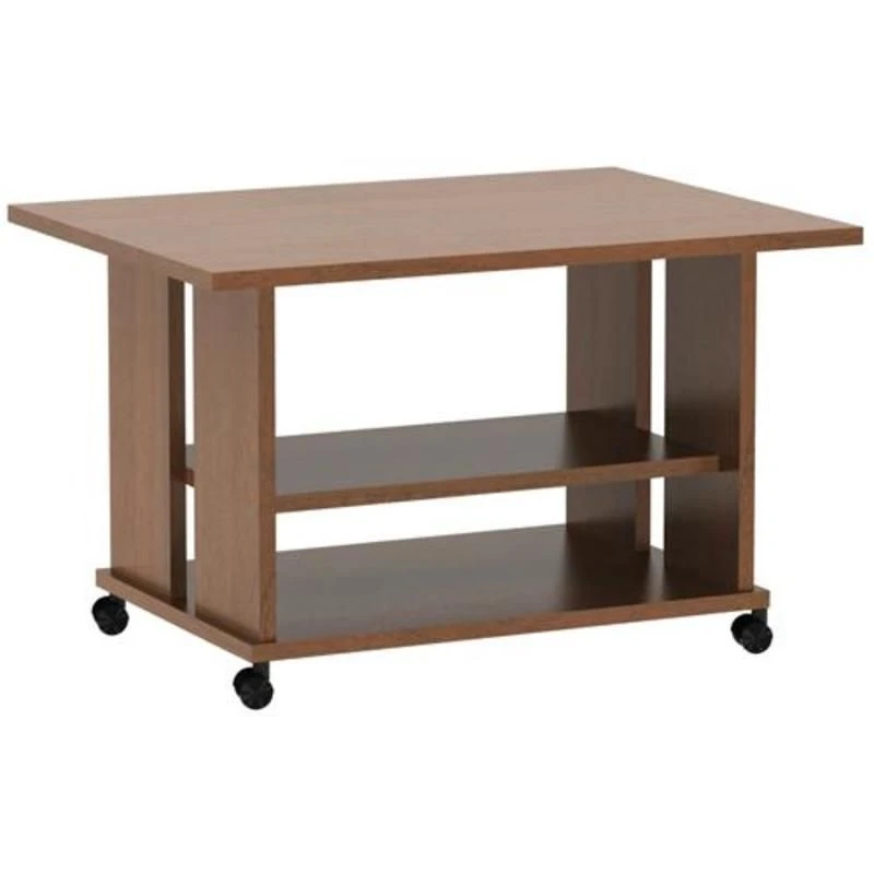 Rectangular Coffee Table with Shelf and Wheels
