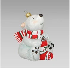 Handcrafted Glass Christmas Ornament "Bear in Scarf