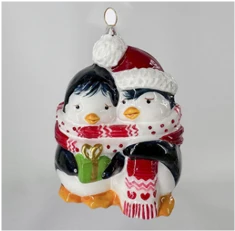 Handmade Glass Christmas Ornament "Penguin Family