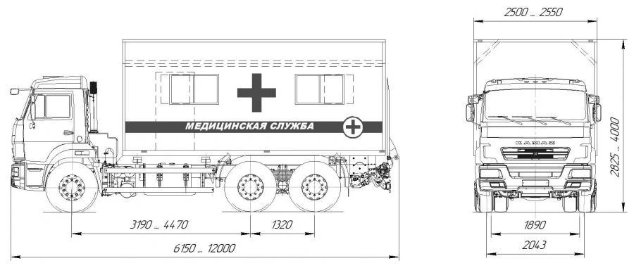 Medical Service Van on KAMAZ Chassis Model 57563 Modification 57552Z