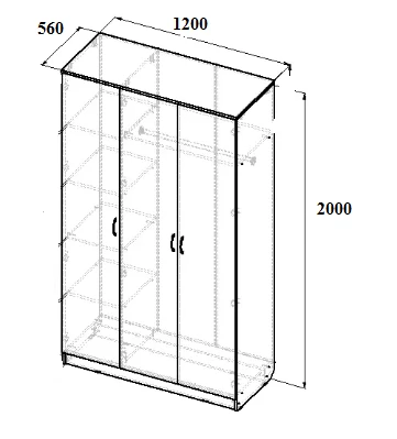 Three-Section Wardrobe, Light Oak Color