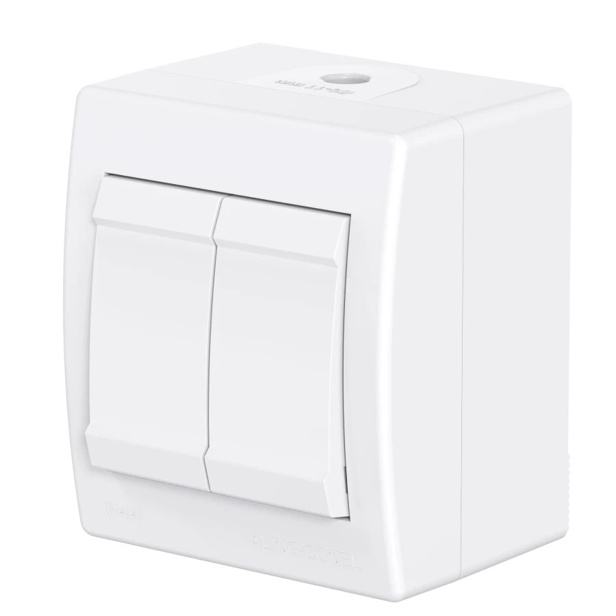 White Double Switch for Open Wiring 10AX 250V IP44, Art. 252.00