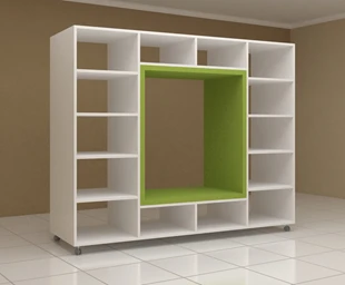 Two-Sided Shelf with Square Seating Area