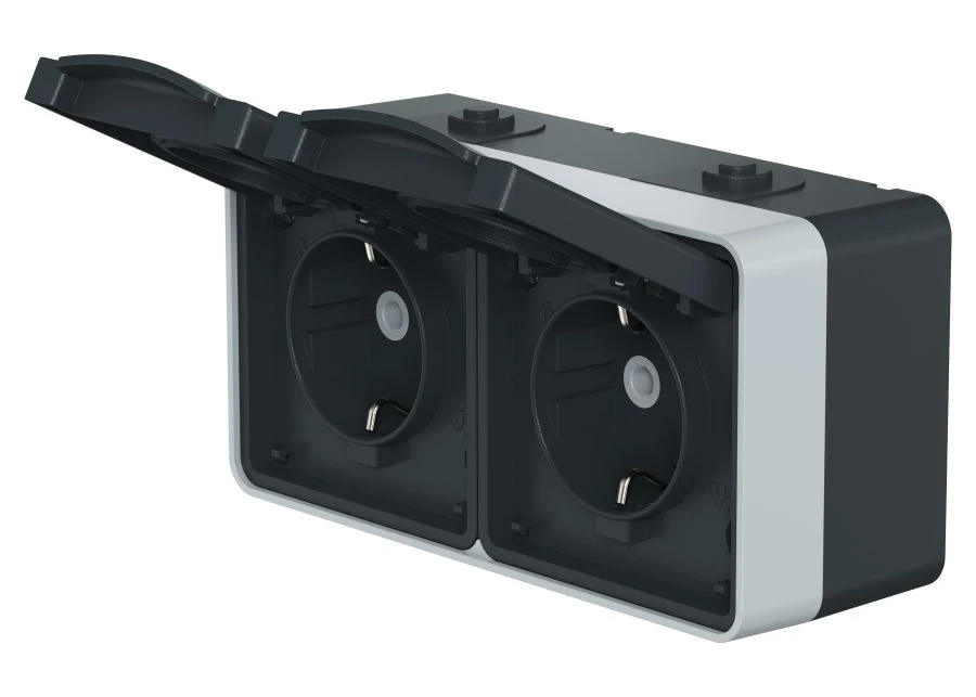 CADUCEUS ALING Protecta Double Socket with Earth for Open Wiring