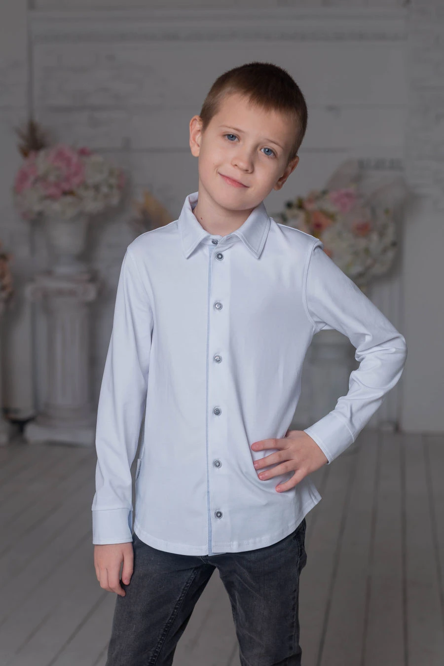 Boys' Cotton Knit School Shirt for Teenagers