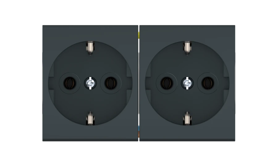 Caduceus Aling Mode Double Socket with Ground, 16A, 250V, Anthracite, Art. 66512.A