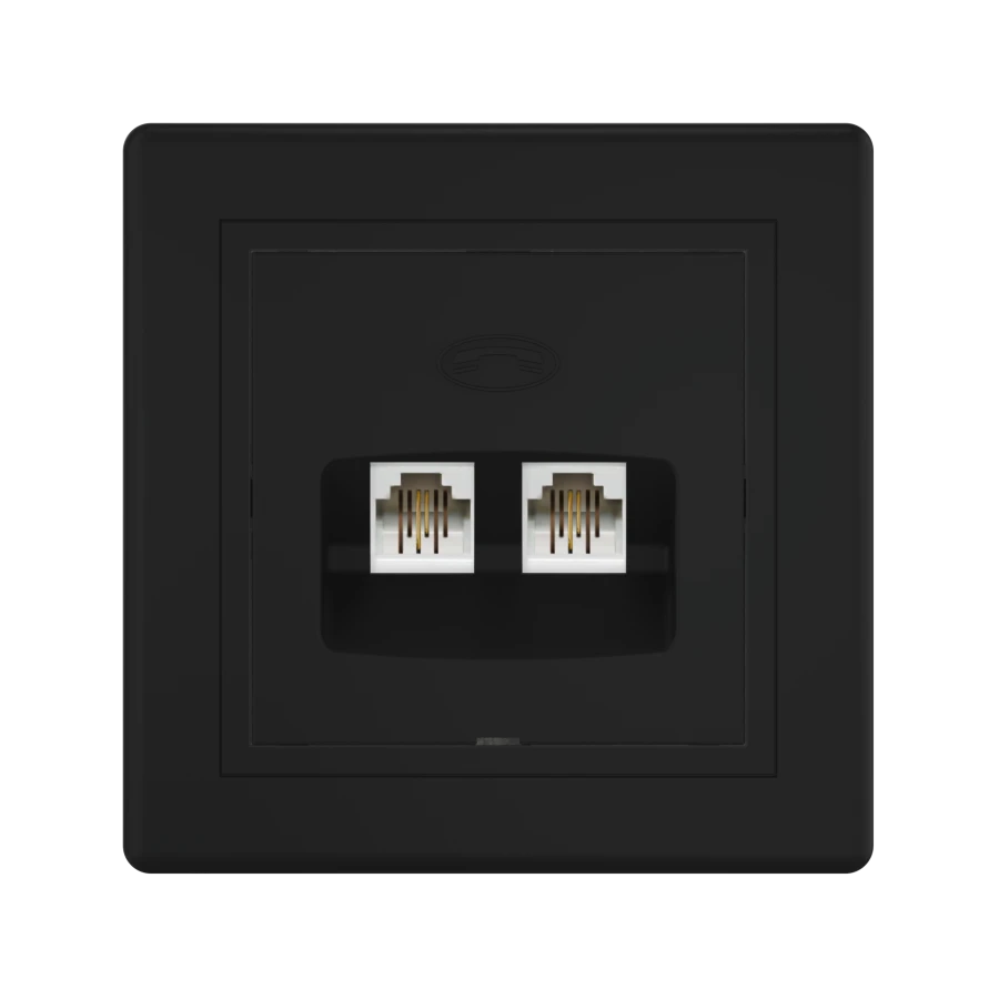 CADUCEUS ALING PRESTIGE Розетка скрытой установки двойная телефонная 2xRJ12 6P2C, чёрный (soft touch), арт. 611.Е1Е1Е1