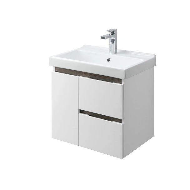 Aquaton Rene 60 Wall-Mounted Vanity in Glossy White and Walnut
