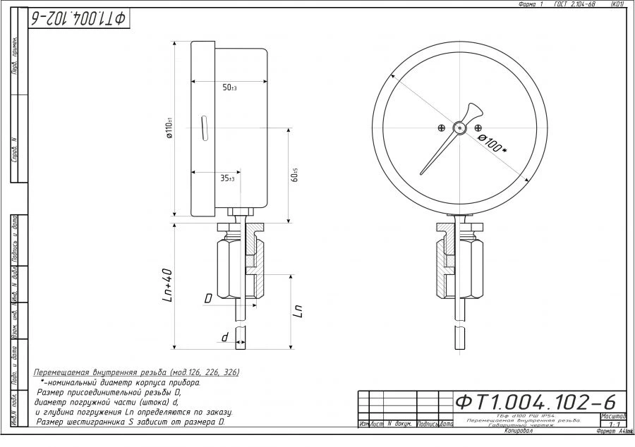 Bi-metallic Thermometer TБф-226 IP54 100 RSH