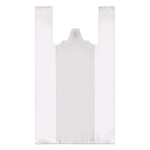 أكياس بلاستيكية على شكل تي شيرت، مجموعة 100 قطعة، 24+12x45 سم، HDPE، 8 ميكرون