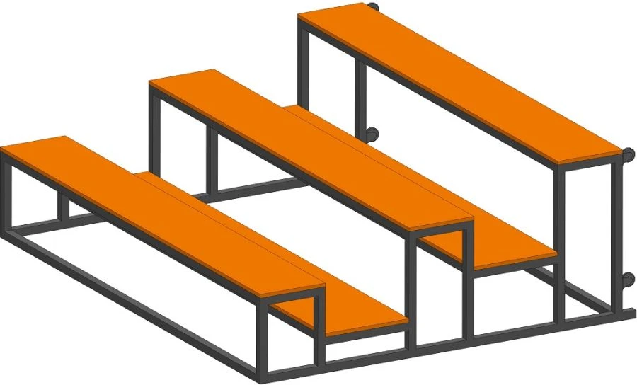 Mobile Bleacher with 3 Rows, Plywood Seating for 15 People