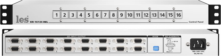 GPI Control Panel with 16 Buttons and Built-in Power Supply - KR-1612C-REL