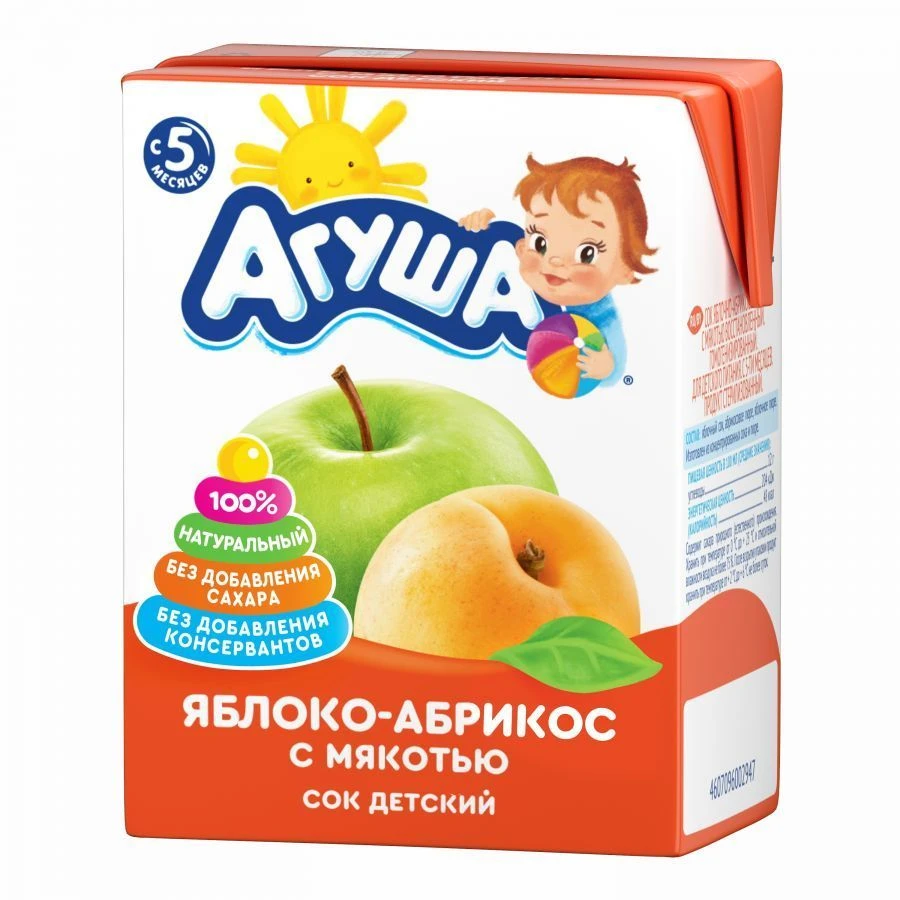 Apple-Apricot Juice with Pulp, Reconstituted "Agusha", 0.2L