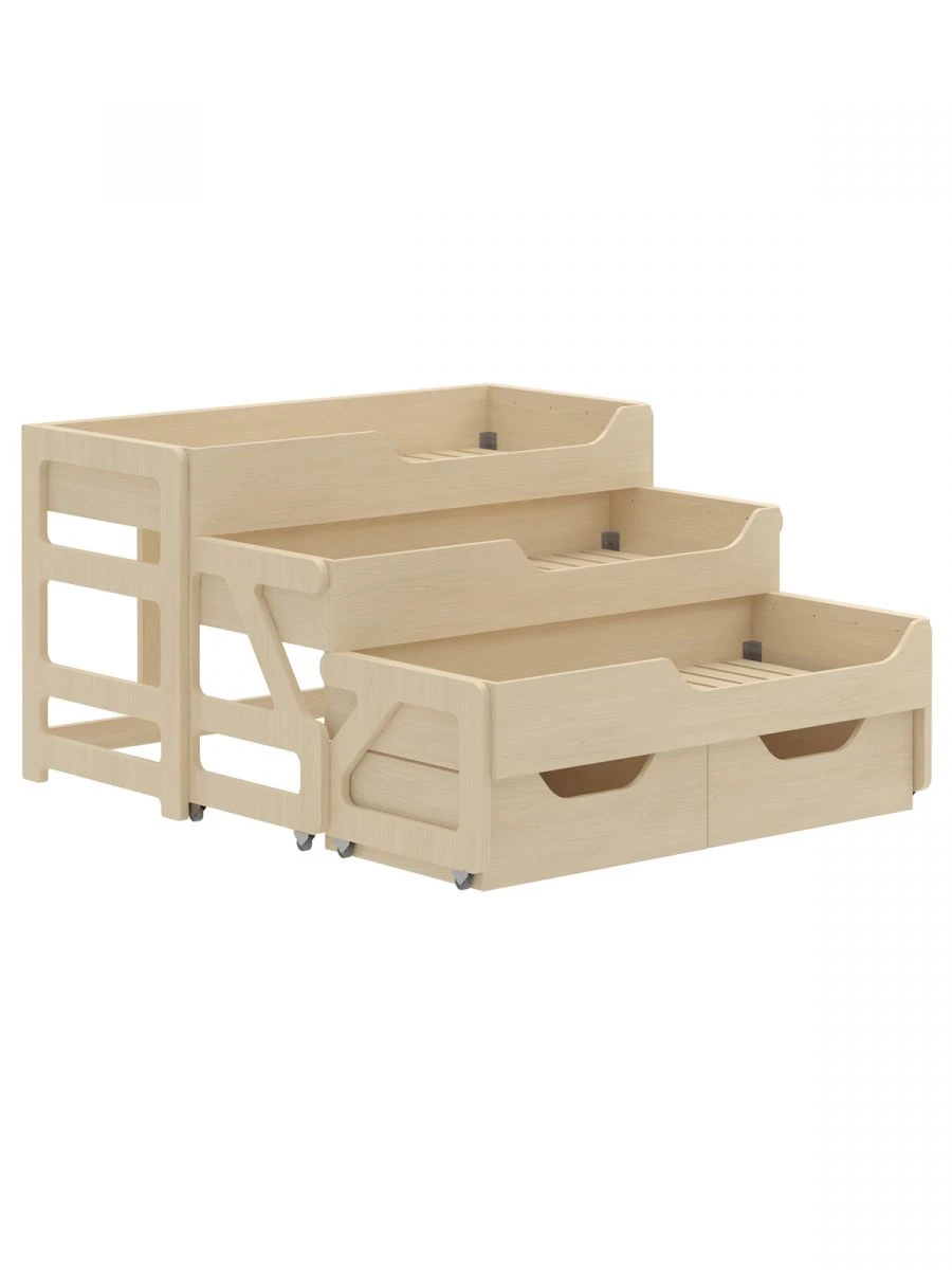 Three-Tier Pull-Out Children's Bed 1400 / Clear Lacquer