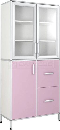 Three-Door Cabinet with Glass Doors and Drawers SHM-11KN