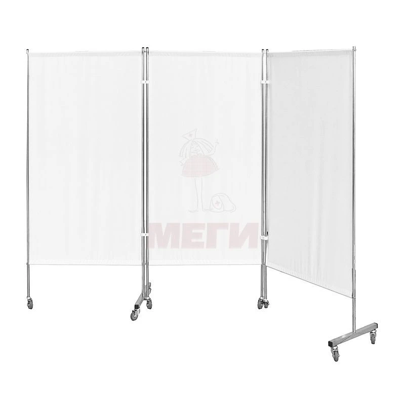Stainless Steel Medical Screen on Wheels, Three-Section (MSK-35302)