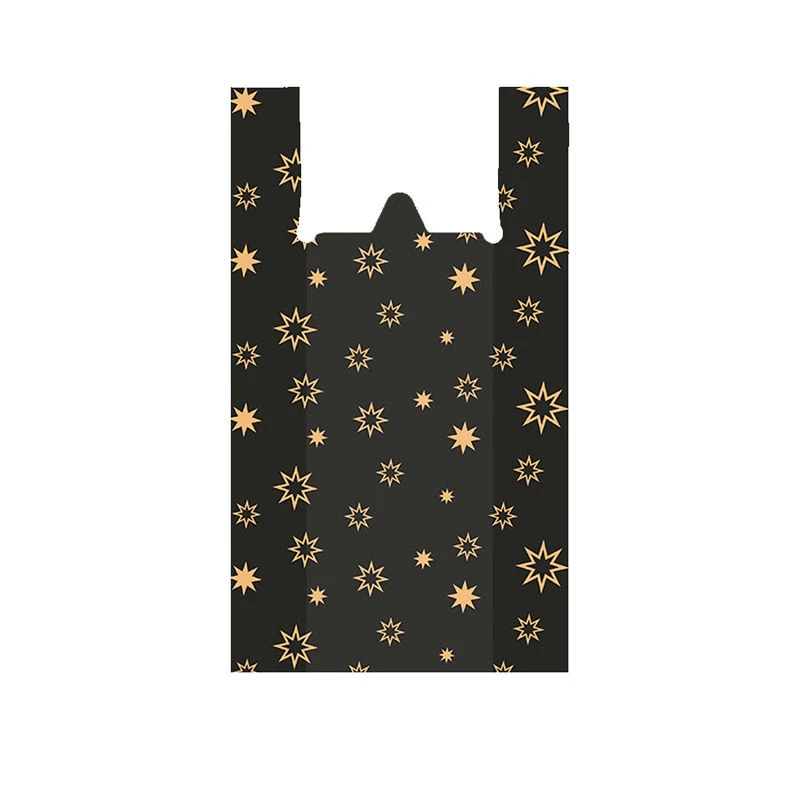 Star-pattern HDPE T-shirt Bags, 100 pcs, 31+18x59 cm, 18 microns