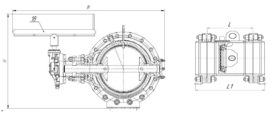 Flanged Rotary Disc Valve SAZ 99022 DN 150-1200 PN 1.0-1.6 MPa