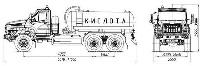 Автоцистерна для перевозки кислоты АЦК-10 4680М1-60 на шасси УРАЛ 4320-6951-70, 4320-6951-72,4320-6951-74