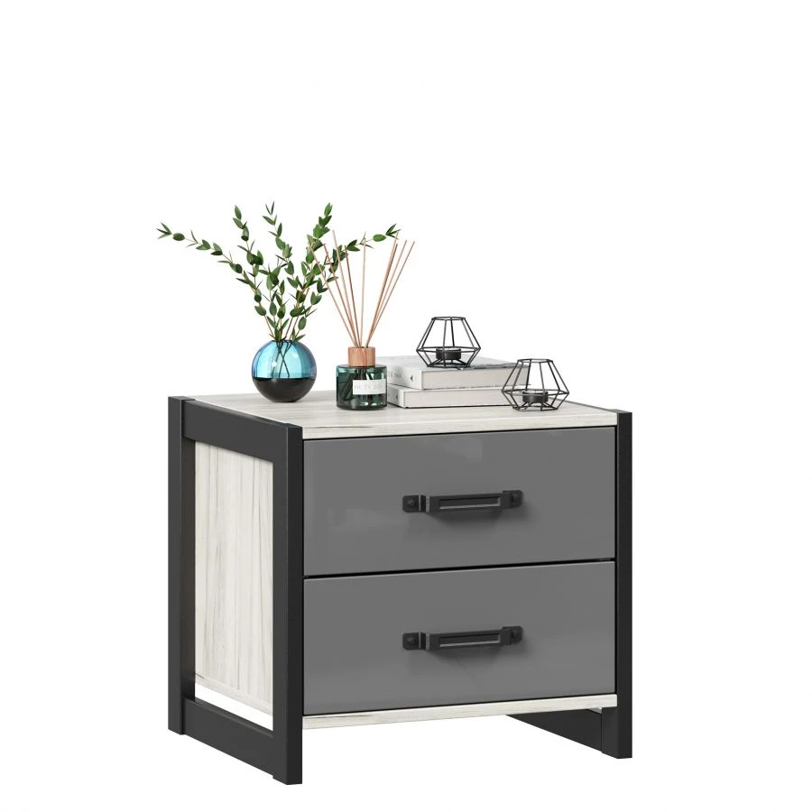 Nightstand with White Craft Oak and Gray Slate Finish - Techno LD.678100.000