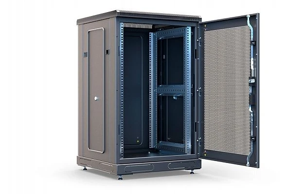 Floor-mounted Telecommunications Cabinet 19", Model ШТ-НП-М-П-Ч, Perforated Front Door, Black SСD