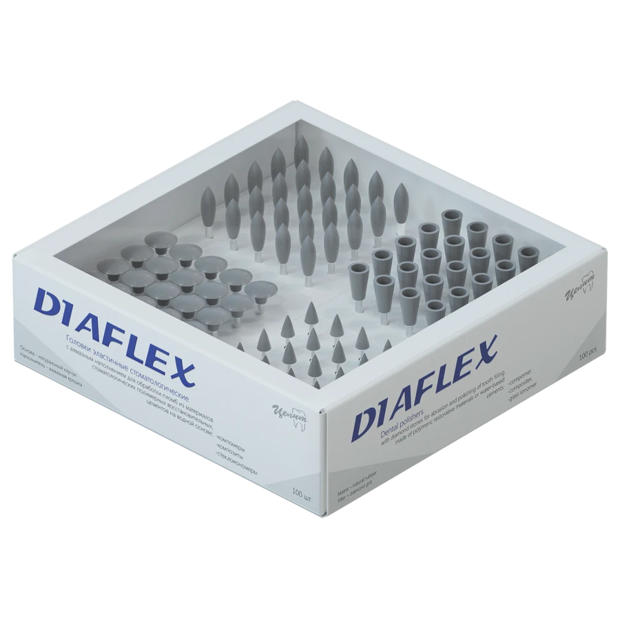 DIAFLEX головки эластичные стоматологические, с алмазным наполнением, комплект 100 шт., предварительной обработки, любой формы С