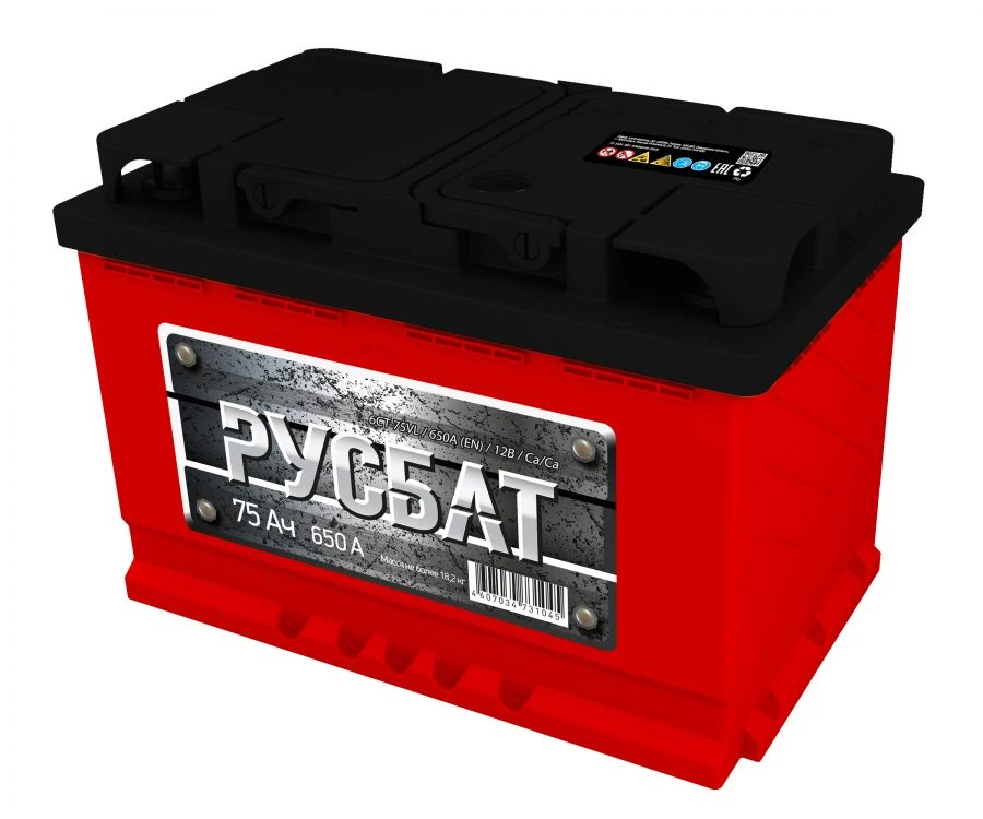 12V Lead-Acid Starter Battery 6СТ-75VL RUSBAT