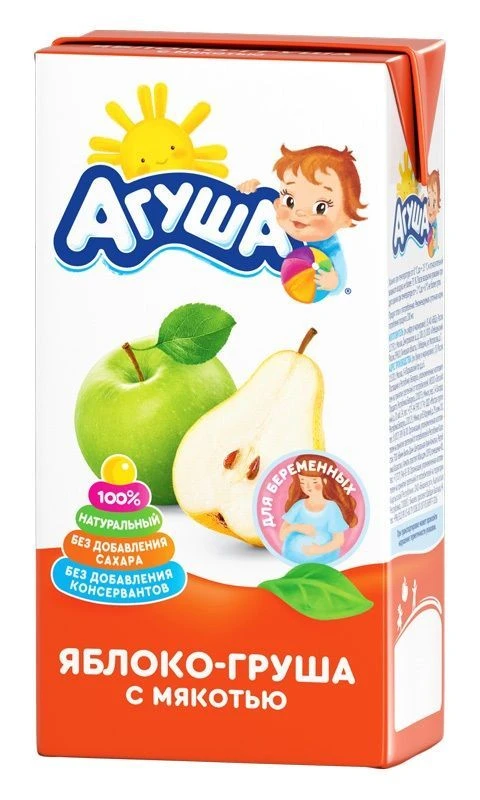 Apple-Pear Juice with Pulp Enriched with Vitamins and Minerals "Agusha" 0.5L for Pregnant Women