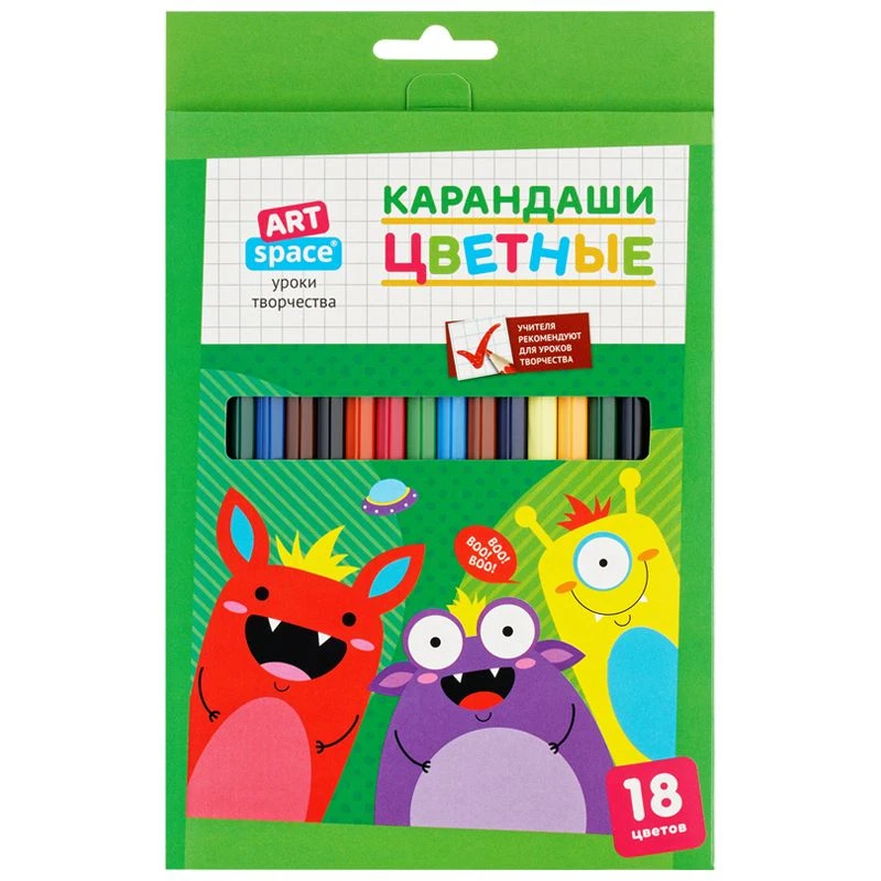 ArtSpace "Monsters" Colored Pencils, 18 Colors, Pre-Sharpened, Cardboard, Euro Hanger