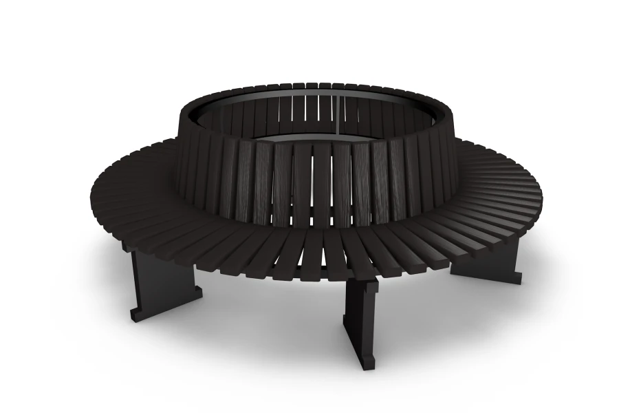 Round Polymer-Sand Composite Bench with Backrest on Metal Frame