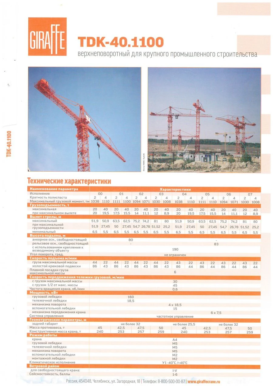 TDK-40.1100 Tower Crane with 40 Ton Lifting Capacity