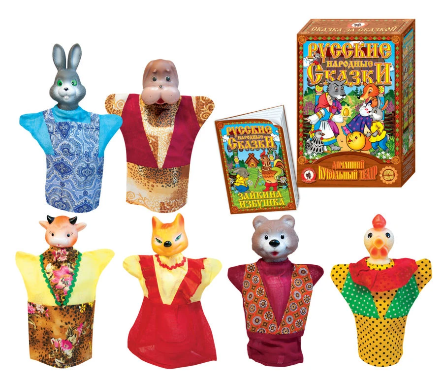 Puppet Theater "Bunny's Hut" with 6 Hand Puppets