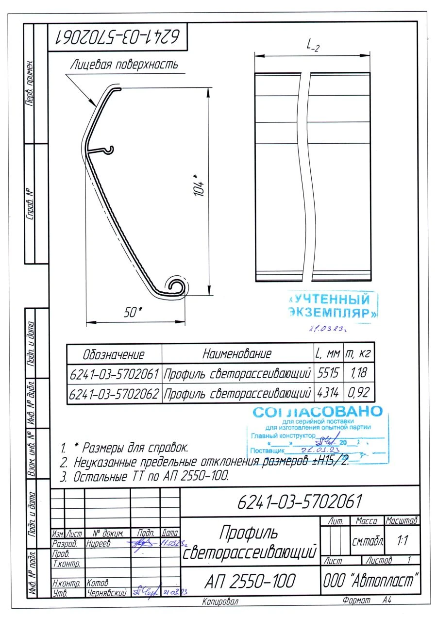 Diffusing Light Profile, Model 6241-03-5702061