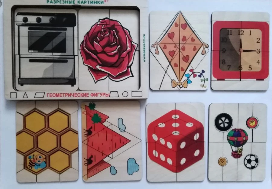 Игра «Разрезные картинки, Геометрические фигуры 5+», (8 картинок)