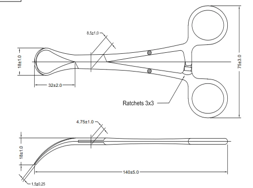 Surgical Towel Clamp for Operational Use, Model 14.0740.14