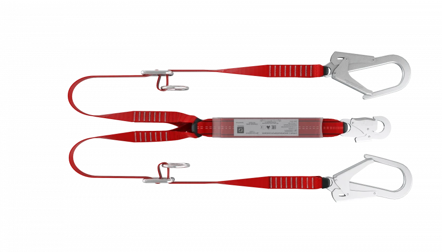 Safety Lanyard with Shock Absorber and Rings, Model ABS732
