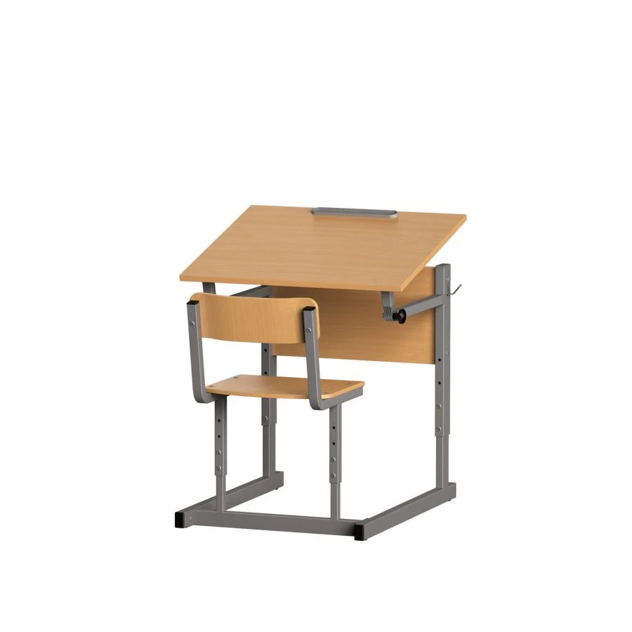 Adjustable Single Student Desk with Height and Angle Regulation
