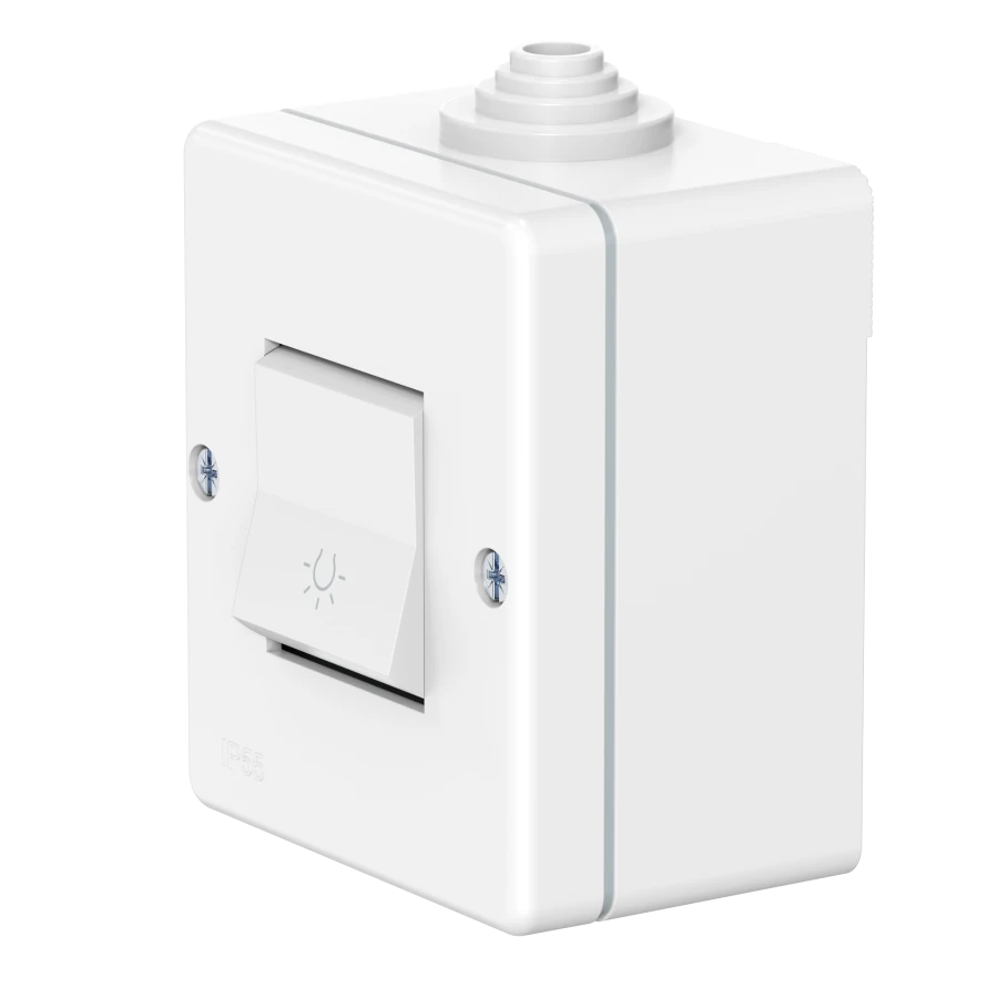 Single-Pole Light Switch for Open Wiring, 10A, 250V, IP55, White, Art. 217