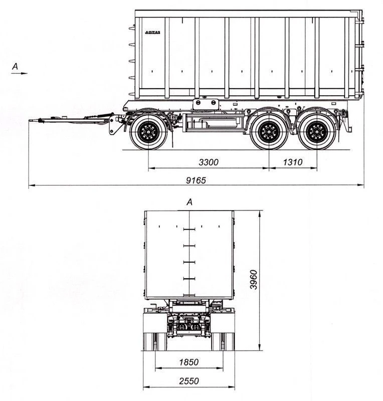 Прицеп-ломовоз трехосный 8465-31 с осями HJD13Y30S18-1840T16-060 с грузоподъёмностью 12 тонн
