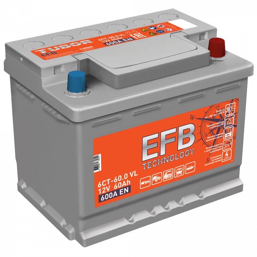 TUBOR EFB 6СТ-60.1(0) VL Lead-Acid Starter Battery