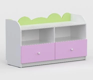 Low Shelf "Houses" with Grass and 2 Drawers - 1200x400x680mm