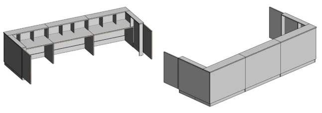 Reception Desk with 3 Workstations - Model 4390x1976x1158