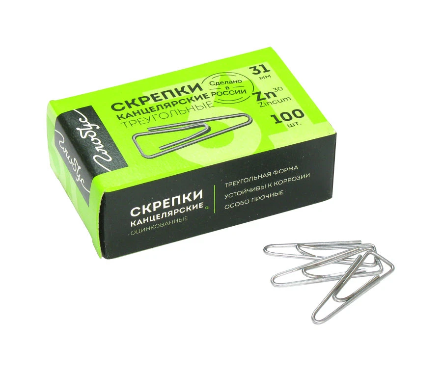 Zinc-Coated Paper Clips with Curved Edge, 31mm, Pack of 100