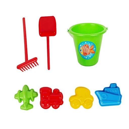 Cartoon Sand Toy Set "Are We Going? Are We Going!" with 4 Molds, Shovel, Rake, and Bucket