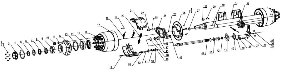 JTB 11 Axle Assembly with Drum Brakes and Leaf Spring Suspension, 11 Ton Capacity