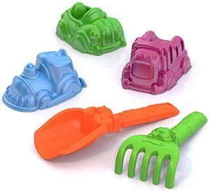 Sand Play Set #109 (3 Car Molds, Rake, and Shovel)